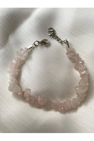 Pembe Kuvars Doğal Taş Kadın Bileklik Pembe