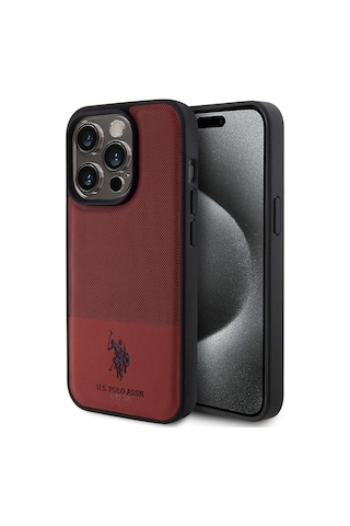 Apple iPhone Uyumlu 15 Pro Kılıf U.s. Polo Assn. Lisanslı Suni Deri Arka Yüzey Baskı Logolu Örgü Desenli Kapak - Lacivert