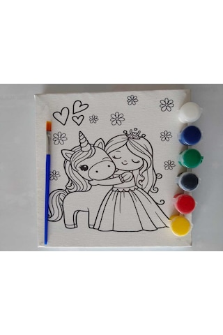 Prenses Unicorn Tuval Boyama Seti 20x20 Cm Boya & Fırça Dahil
