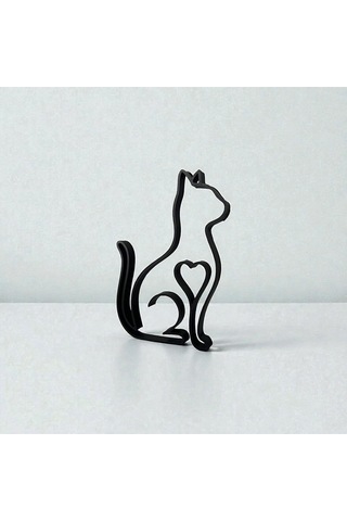 Kalpli Minimalist Kedi Silüeti Biblo Modern Çizgi Sanatı Dekoratif Obje Ve Duvar Tablosu 22 18 Cm