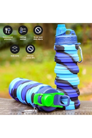 Novahub Silikon Seyahat Şişesi Küçük Boy, Katlanabilir Spor Su Şişesi 500ml Sarı Sarı