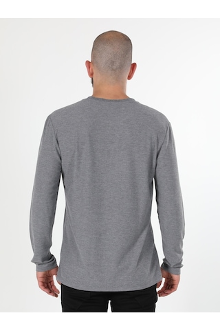 Colins Regular Fit Bisiklet Yaka Erkek Gri Melanj Uzun Kol Tişört 001