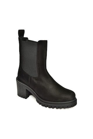 Fox Shoes T726981602 Siyah Süet Lastikli Kalın Topuklu Kadın Bot Siyah