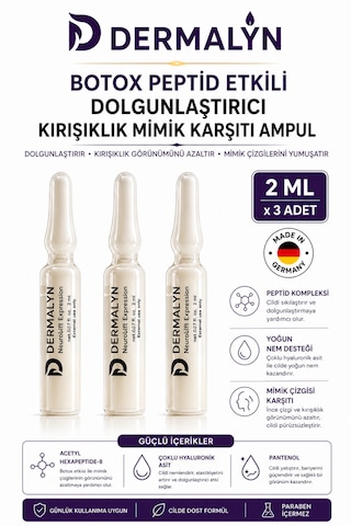 Dermalyn 3 Adet Peptid Etkili Dolgunlaştırıcı Kırışıklık Mimik Karşıtı Ampul Serum Dermaroller Dermapen