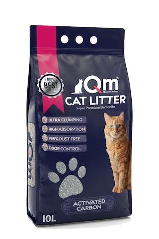 Qm Aktif Karbonlu Süper Premium Bentonit Kedi Kumu 10 L