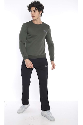 Escetic Erkek Spor Haki Kışlık Sweatshirt Takım, 3 İplik (İçi Şardonlu) K