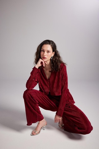 Holly Lolly Beli Lastikli Esnek Comfy Pantolon Bordo