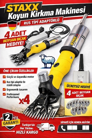 Staxx Rs12kk Rus Tipi Adaptörlü 5000w Koyun Kırkma Makinesi Isınmaz Bakır Motor Keçi Köpek Kırpma