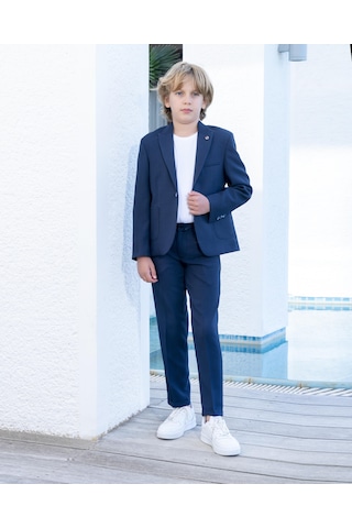 Erkek Çocuk Lacivert Takım Elbise Gofi Spor Takım Ceket Pantolon Tişort 3-14 Yaş Lacivert