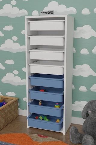 8 Sepetli Çok Amaçlı Oyuncak Mutfak Dolabı - Beyaz-mavi&beyaz