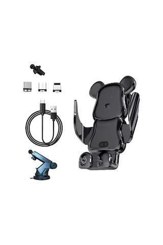Xindoker Oto Telefon Tutucu 15w Kablosuz Şarj, Akıllı Sensörlü Açılma/kapama, 360 Döner, 3 Adet Manyetik Bağlayıcı, Sünger Yastık, Abs Malzeme Siyah Siyah