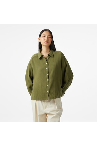 Nautica Kadın Yeşil Oversize Fit Gömlek Düz 55w072t Yeşil