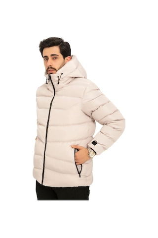 Erkek Kapüşonlu Polarlı Kürklü Su Geçirmez Rüzgara Dayanıklı Şişme Mont Kaban Parka Taş