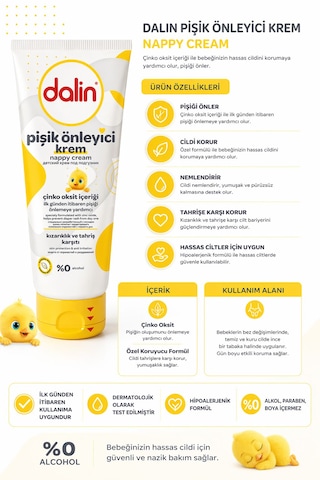 Dalin Pişik Önleyici Krem 100 Ml Çinko Oksit İçerikli, Hassas Ciltler İçin Koruyucu Bebek Pişik Kremi