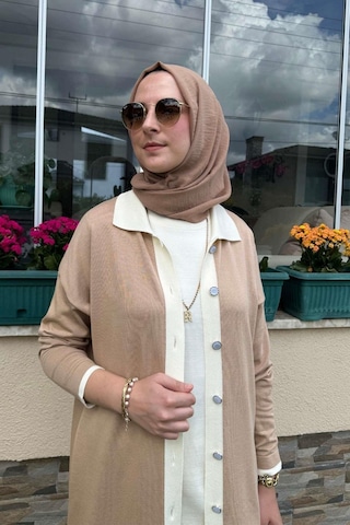 İmge Çizgili Triko Hırka Bej Çok Renkli