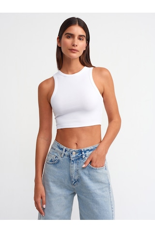 Dilvin Kalp Nakışlı Crop Top 101a20820 Beyaz