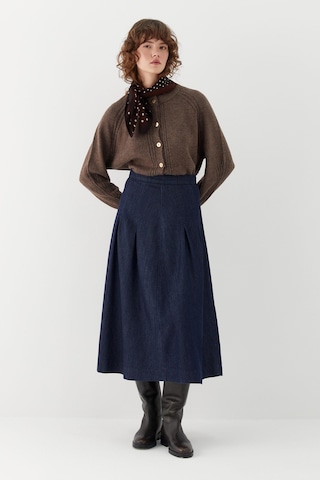 Yüksek Bel Pileli Midi Etek Lacivert Lacivert