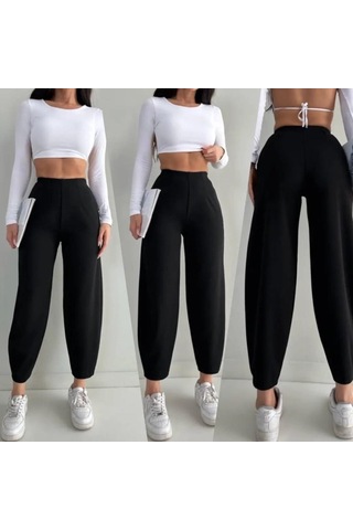 Efnaz Style Kadın Krep Kumaş Balon Pantolon siyah