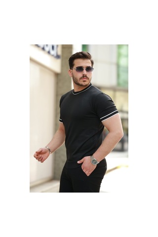 Etiler Collection Erkek Bisiklet Yaka Ribanalı Kısa Kollu Tshirt Siyah