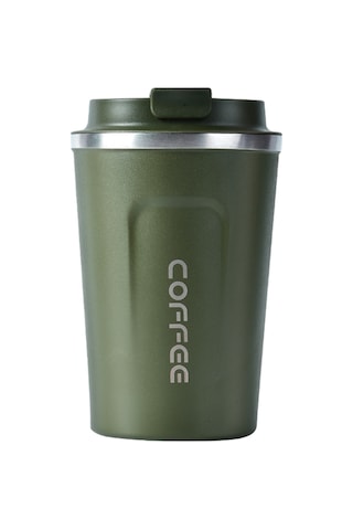 Hfambition 304 Çelik Çift Katmanlı Vakumlu Termos Bardak, Yeşil, 380ml, Taşınabilir Seyahat Kupası Siyah