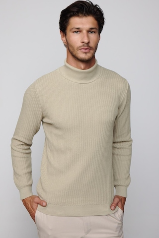 Tudors Slim Fit Tam Boğazlı Tüylenme Yapmayan Taş Rengi Erkek Kazak-29515 Taş - Ekru