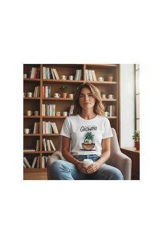 Urbantrendstore Unisex Keep On Growing Oversize Fit Rahat Geniş Salaş T-shirt Günlük Tişört Beyaz