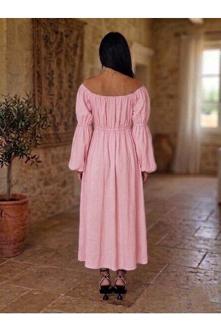 Tuseja Büzgülü Elbise Pembe