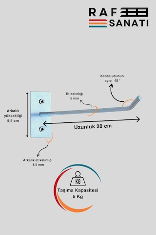 10 Adet Duvar Kancası 20 Cm Duvar Ve Suntaya Monte Askı Kanca Galvaniz