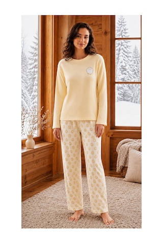 Pemilo Kadın 8811-8 Berlin Uzun Kol Sıfır Yaka Pijama Takım sari