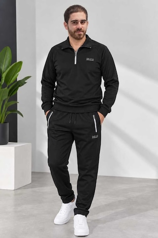 Uğur Bebe Erkek Siyah Eşofman Takımı Fermuarlı Cepli Dik Yaka Rahat Kalıp Spor Şık Günlük Eşofman Seti %78 Pamuk %16 Polyester %6 Licra Siyah Siyah