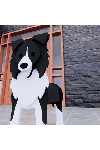 Neevoyu Ahşap Köpek Figürlü Saksı, Bahçe Ve Ev Dekorasyonu, Dışarı/içeri Kullanım, El Yapımı, Orta Boy Çiftçi Köpek Desenli Bitki Saksısı