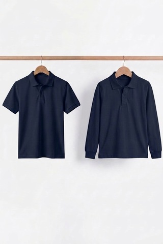 Nacar Store Unisex Çocuk Uzun Ve Kısa Kollu Polo Yaka Okul Tişörtü 2'li Set Lacivert