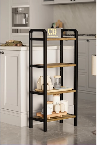 4 Katlı Ahşap Çubuklu Mutfak Düzenleyici, 40 Cm Mutfak Rafı Ceviz