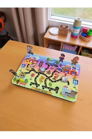 Ahşap Koordinasyon Oyunu Hareketli Araçlar, Meslekler Ve Trafik Levhaları