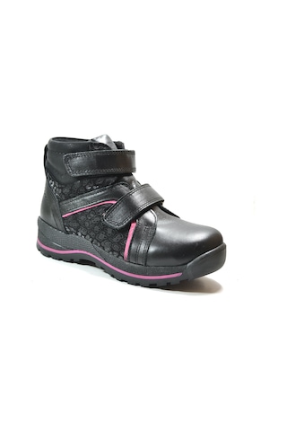 Onlo Ayakkabı Pb.23 Deri Siyah Cırtlı Ortopedik Kız Çocuk Bot Siyah