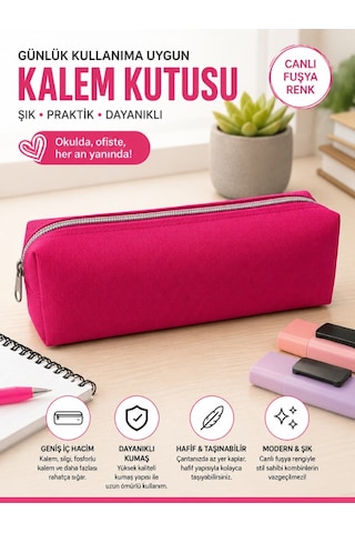 Canlı Renkli Kullanımı Rahat Orta Boy Kalem Kutusu Fuşya Koyu Pembe