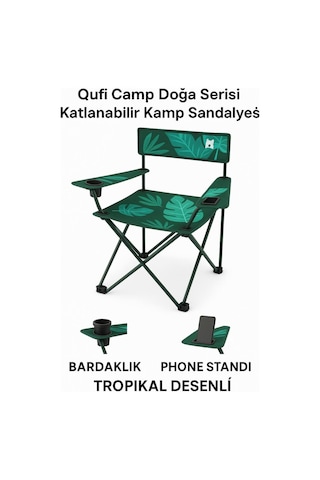 2 Adet Qufi Desenli Katlanır Kamp Piknik Sandalyesi Rejisör Koltuğu Yeşil Yeşil