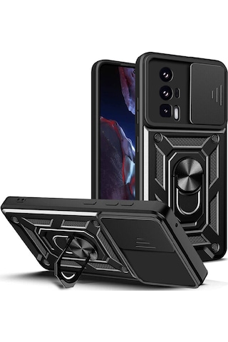 Rba Aksesuar Poco F5 Pro Kılıf Magnetik Standlı Kamera Korumalı Rba Sürgülü Vega Kapak - Siyah Siyah
