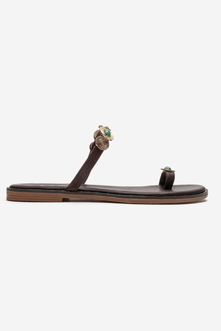Luvishoes Martınez Kahverengi Tokalı Hakiki Deri Kadın Parmak Arası Terlik