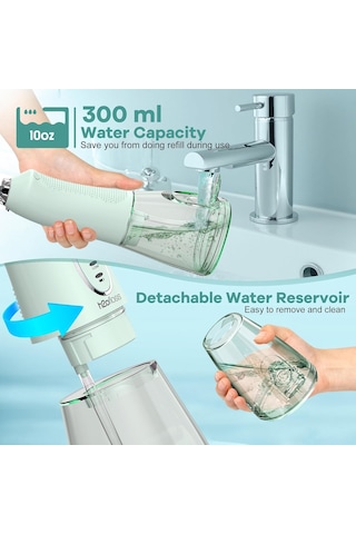Şarjlı Kablosuz Ağız Duşu, Hızlı Ve Etkili Diş Arası Temizliği 300 Ml Su Hazneli, 5 Modlu, 6 Başlıklı, Ipx7 Su Geçirmez, Diş Taşı Temizliği Yeşil 46374118