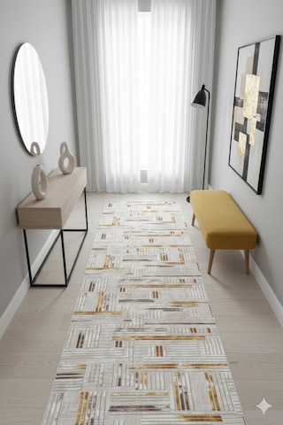 Kahverengi Geometrik Desenli Koridor Halısı Modern Boho Runner Halı Kaymaz Tabanlı, Yıkanabilir, Uzun Halı Fch3005 Bej