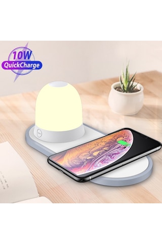 Kablosuz Wireless Şarj Cihazı+Gece Lambası-Beyaz