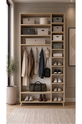 Alara Tamamı Mdf Aynalı Portmanto Vestiyer Ayakkabılık Meşe 120 Cm - M5