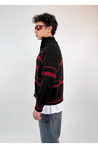 Zaee Studio Stripe Knit Crop Boy Triko Ceket Bordo