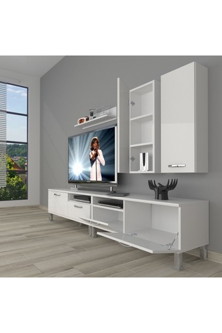 Decoraktiv Eko 5220d Slm Krom Ayaklı Tv Ünitesi Tv Sehpası Beyaz