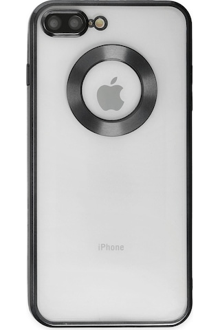 Apple Uyumlu iPhone 7 Plus Kapak Yanları Renkli Lens Korumalı Logo Gösteren Şeffaf Luxury Kılıf - Gold