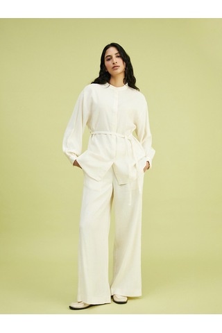 Lcw Modest Bej Beli Lastikli Keten Karışımlı Kadın Pantolon