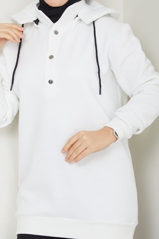 Esilanur Çıkarılabilir Kapüşonlu 3 İplik Şardonlu Sweatshirt Beyaz