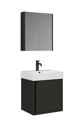 Vasa Kapaklı 50 Cm Antrasit Lavabo Dolabı Üçlü Set