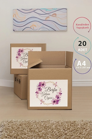 Çeyiz Bohça Bavul Koli Etiketi Gelin 20 Adet A4 Baskılı Etiket Sticker Diğer
